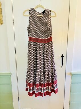 Ulla Johnson Silk Block Print Midi Dress